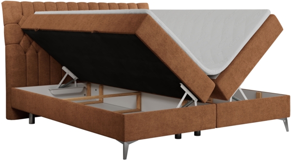 Boxspringbett mit 2 Bettkästen Matratze und Topper - MILEN - 140x200cm - Orange Stoff - H4 Bild 4