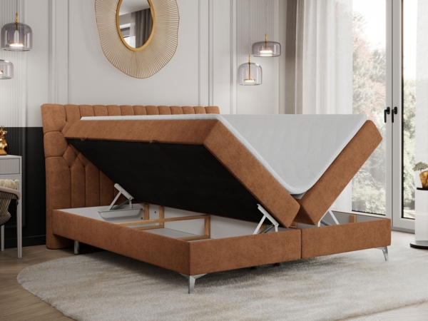 Boxspringbett mit 2 Bettkästen Matratze und Topper - MILEN - 140x200cm - Orange Stoff - H4 Bild 2