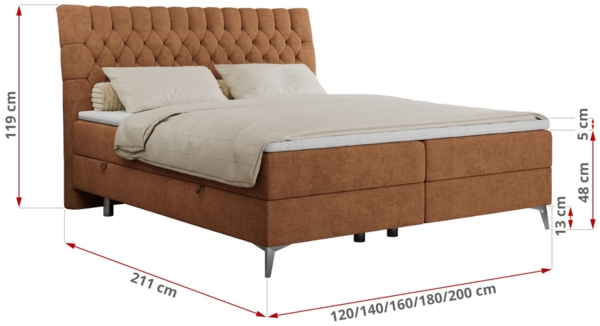 Boxspringbett mit 2 Bettkästen Matratze und Topper - MILEN - 140x200cm - Orange Stoff - H4 Bild 5