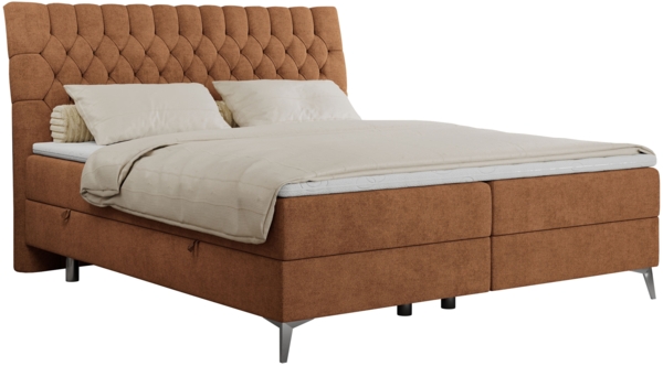 Boxspringbett mit 2 Bettkästen Matratze und Topper - MILEN - 140x200cm - Orange Stoff - H4 Bild 3
