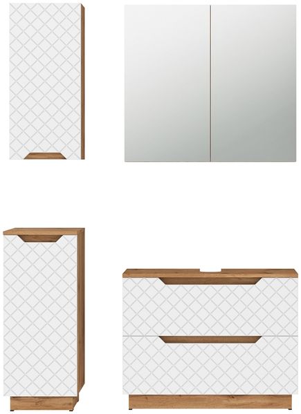 Badmöbel-Set Lotta Eiche/Weiß mit Kachelstruktur 4 Teile Vicco