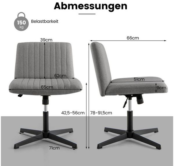 KOMFOTTEU Bürostuhl, drehbarer Schreibtischstuhl mit breiter Sitzfläche & 120° Schwingung