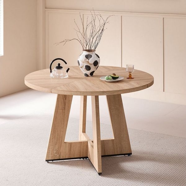 GrandCA HOME Esstisch Moderner Runder Esstisch, Holzmaserung-Optik (1-St), MDF-Material, 120x76 cm