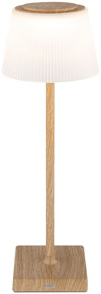 LED Tischleuchte, Touchdimmer, USB Akku, Holzoptik, H 38 cm