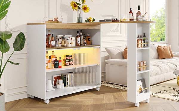 Esstisch B 138–204 x T 39 x H 105 cm, ausziehbar, MDF weiß, mit LED und Stauraum