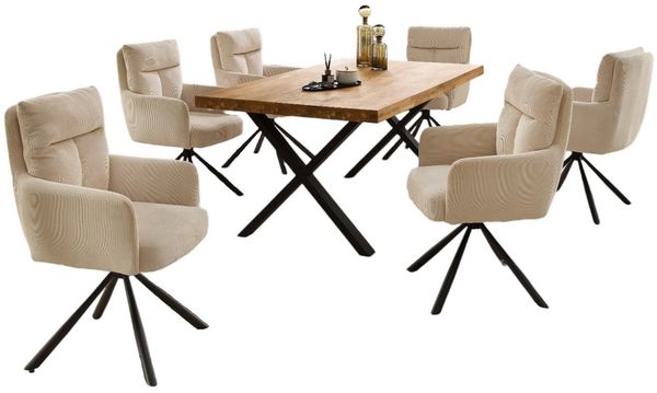 moebel-dich-auf Esszimmer-Set CAPRI-X, (Esszimmer Set, 1 Esstisch Eiche massiv geölt, 6 Stühle), 180 x 100 cm