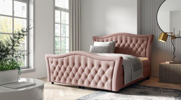 Boxspringbett Schlafzimmerbett TURHAN 120x200cm Stoff Elisa Velvet Rosa