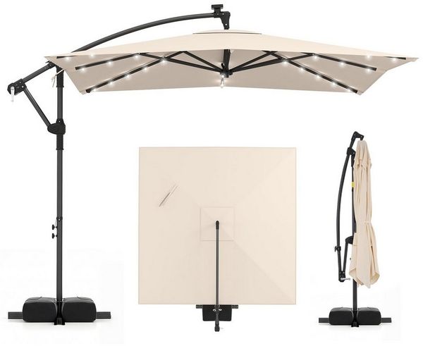 COSTWAY Sonnenschirm, mit Ständer und LED, 300 cm Ampelschirm 360° drehbar
