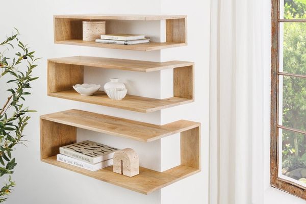 riess-ambiente Wandregal SURREAL 3er Set natur – Mango-Massivholz, lackiert, Außenecke, Set 3-tlg, offene Eckregale für Deko & Bücher – ideal für Wohn- und Arbeitszimmer