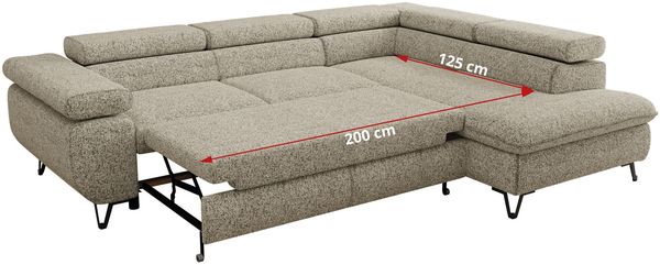 MKS Möbel 'Pablo L-Form' Ecksofa mit Schlaffunktion, verstellbare Kopfstützen, Beige, Struktur, Visco Topper, Rechts Bild 7