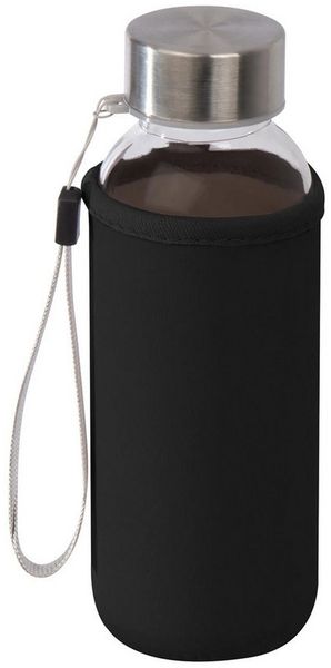 Macma Trinkflasche Glas Trinkflasche mit schwarzen Neoprenüberzug / 300ml / Farbe: transp