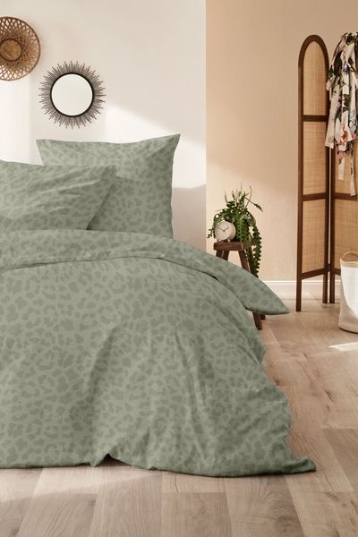 Westminster Feinbiber Bettwäsche 135x200 Tierfelloptik Leopard grün oliv 172164-55