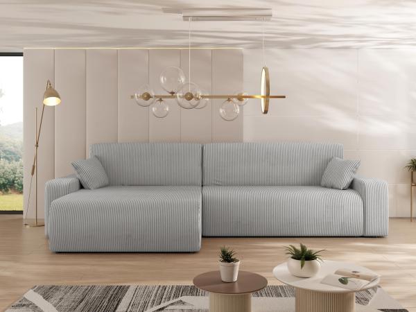 Ecksofa Pixalo L Cord Maxi mit Bettkasten und Schlaffunktion (Farbe: Poso 110)