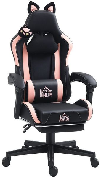 HOMCOM Gaming-Stuhl mit Armlehnen (Bürostuhl, 1 St), Mit Katzenohren und Fußstütze
