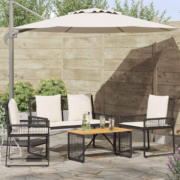 vidaXL Gartenmöbel Set 4 Stk. Schwarz und Cremeweiß Poly-Rattan 42025148
