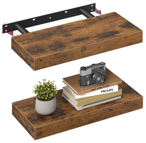 VASAGLE Wandregal, 2 Stück, MDF vintagebraun, 40 x 20 x 3,8 cm