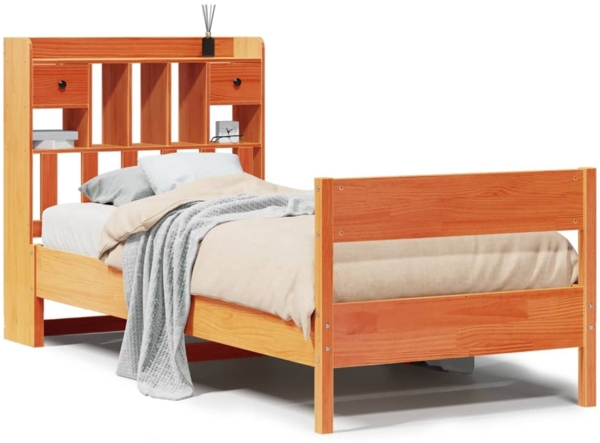 vidaXL Massivholzbett mit Regal ohne Matratze Wachsbraun 90x190 cm 3323049