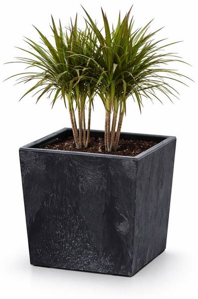 KAGM Pflanzkübel 2er SET Moderner Blumenkübel eckig mit Einsatz Steinoptik Kunststoff (inkl. Pflanzeinsatz)