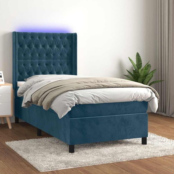 vidaXL Boxspringbett mit Matratze & LED Dunkelblau 80x200 cm Samt 3139713