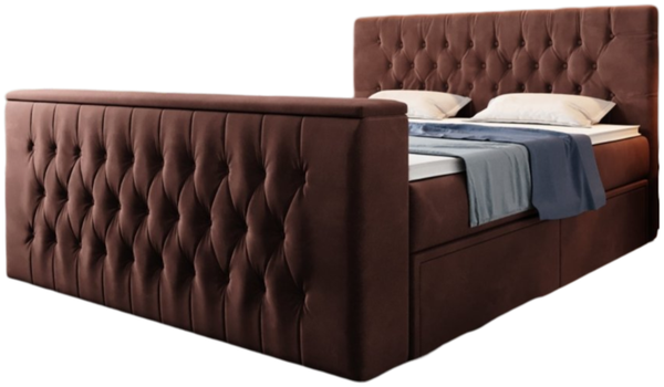 Boxspringbett Vulnero mit TV Lift und Stauraum (2 Schubladen) 200x200 Braun H3 (70-100kg)