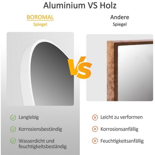 Boromal Wandspiegel groß Flurspiegel Weiß Hochglanz 160x50 150x50cm Aluminiumrahmen (Ganzkörperspiegel Hochspiegel, 1-St, 5mm Umweltschutz Spiegel), Hängend, Wand gelehnt Bild 4