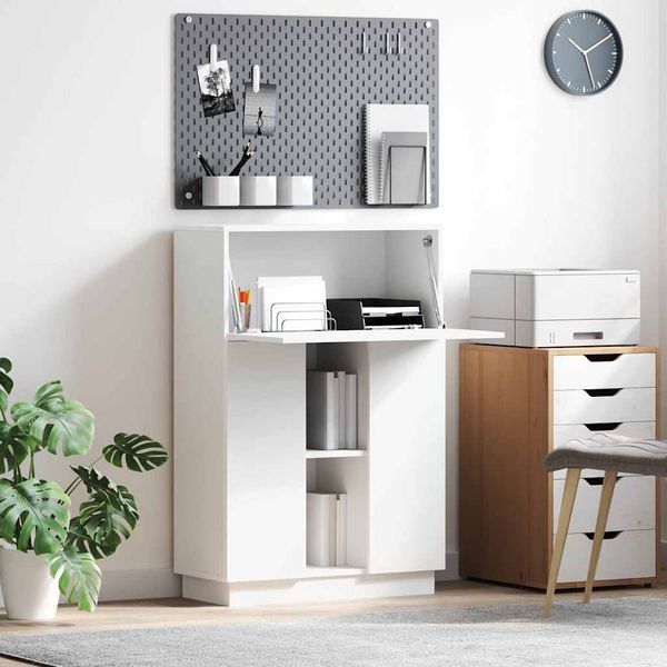 Schreibtisch, Bürotisch, Computertisch mit Tür Weiß 71.5 x 31.5 x 106.5 cm Holzwerkstoff
