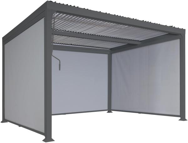 Alu Pergola HWC-L41 mit 3x Seitenwand, Lamellen-Pavillon, stabiles 8cm-Metall-Gestell 3x3m ~ anthrazit