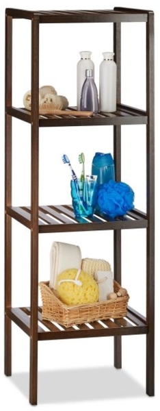 Relaxdays Badregal mit 4 Ablagen, Bambus braun, 34,5 x 33 x 110 cm Bild 1