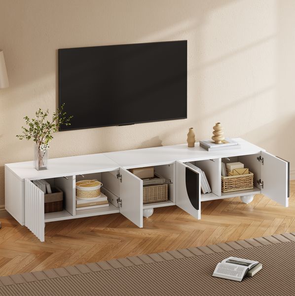 TV-Schrank 180 x 40 x 41,5 cm mit offenem Fach und Push-to-Open – TV-Möbel aus MDF und Holzwerkstoff in Weiß