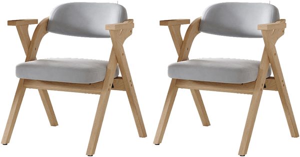 Klappbarer Esszimmerstuhl H 73 x T 64.5 x B 66.5 cm aus Massivholz mit Armlehnen, Leinenbezug, Grau, 2er-Set Bild 7