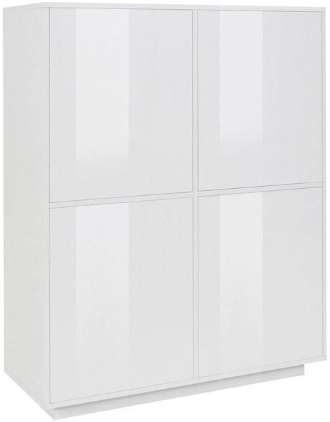 Dmora Kommode Ara, 4-türiges Küchen-Sideboard, Wohnzimmer-Buffet, 100 % Made in Italy, 100 x 41 x 126 cm, glänzendes Weiß,