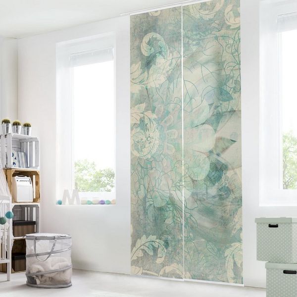 Bilderdepot24 Schiebegardine modern Flächenvorhang blickdicht Eisblumen (2 St), halbtransparent, Wohnzimmer große Flächengardine lichtdurchlässig für Klemm-System