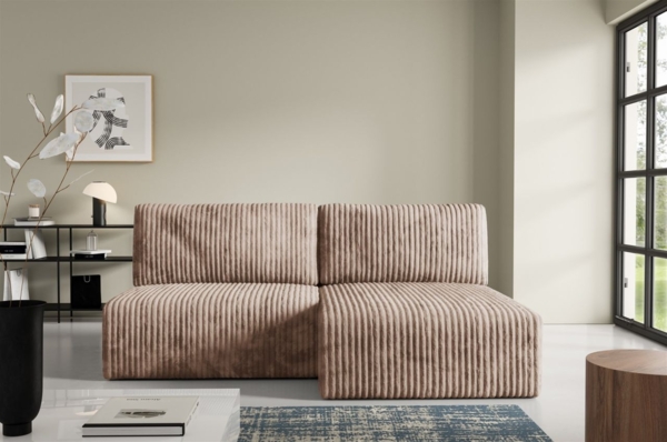 Ecksofa mit Schlaffunktion NATALIA XS in Stoff Tilia Beige Ottomane Rechts