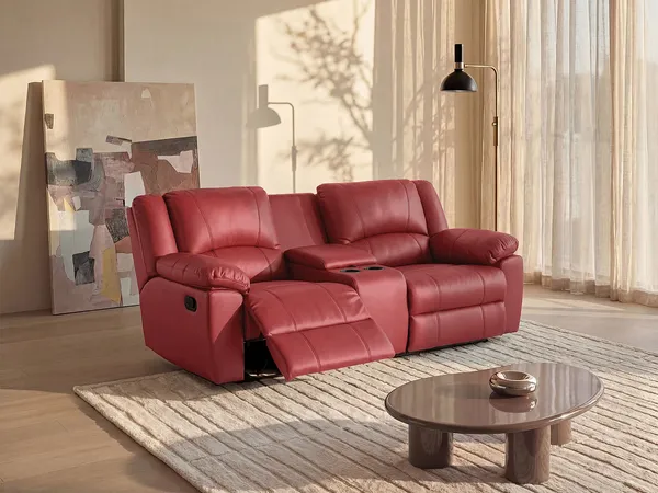 Vente-unique - AROMA Sofa Leder Rot - B 95 cm x H 97 cm x L 201 cm