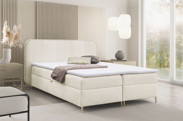 Boxspringbett Schlafzimmerbett AVERY PREMIUM 180x200cm Stoff Magic Velvet Ecru