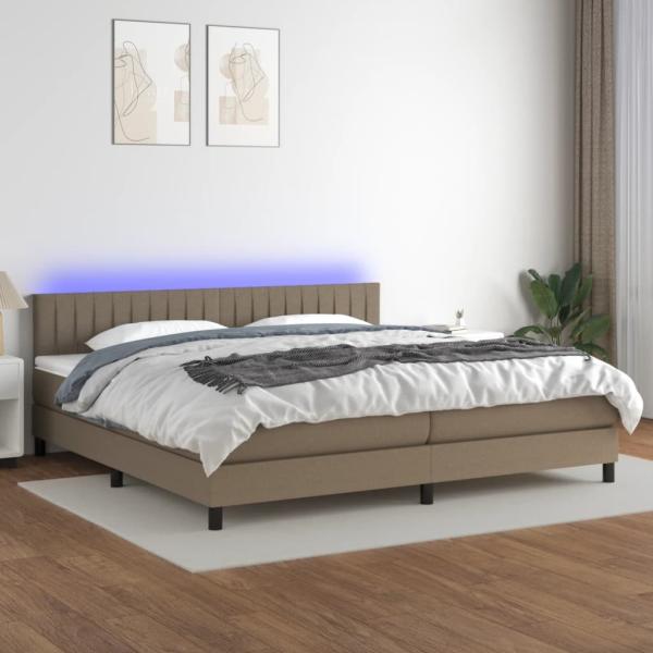 Boxspringbett mit Matratze & LED Stoff Taupe 200 x 200 cm, Härtegrad: H2 [3133345]