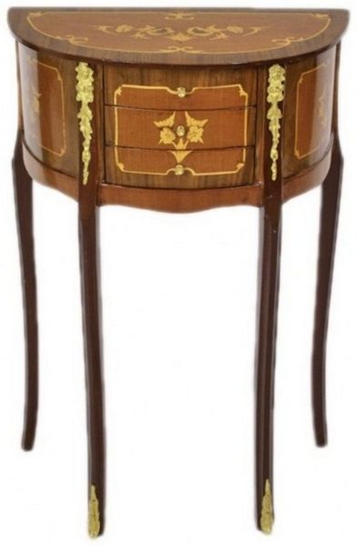 Casa Padrino Beistelltisch Barock Kommode Mahagoni Intarsien / Gold mit 3 Schubladen - Nachtschrank Antik Stil