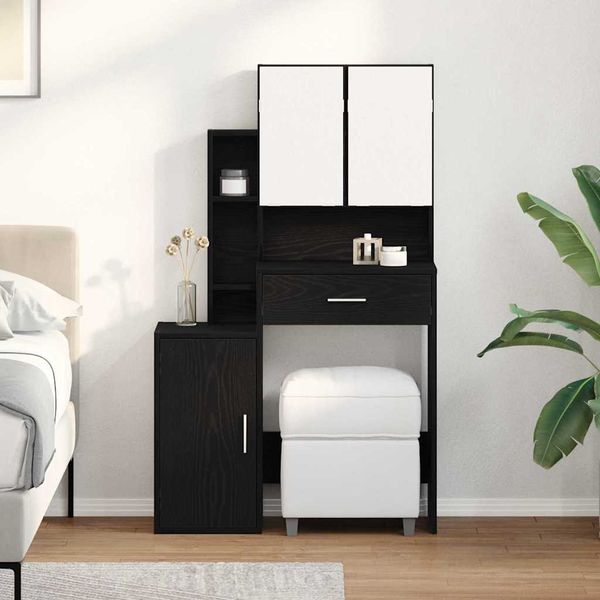 vidaXL Schminktisch mit Regal Schwarz Eichen-Optik 80 x 35 x 132 cm 868882