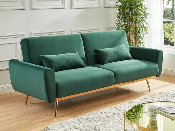 Vente-unique - Schlafsofa Klappsofa 3-Sitzer - Samt - Tannengrün - LAUNEI