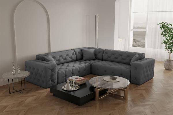 Ecksofa Designersofa CHANTAL in Stoff Opera Velvet Grau Seite Universal