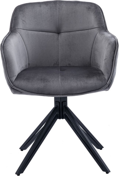 EMMA Esszimmerstühle 2er Set mit schwarzem Metallgestell, Grau - Bequeme Samt Stühle für Esszimmer & Wohnzimmer - 59 x 82 x 62 cm (B/H/T)