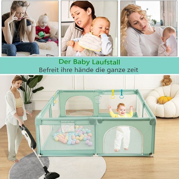 Comomy Laufgitter (Laufstall Baby Spielzaun 200x160cm), mit Ozeanbälle, Basketballkorb, Tragetasche