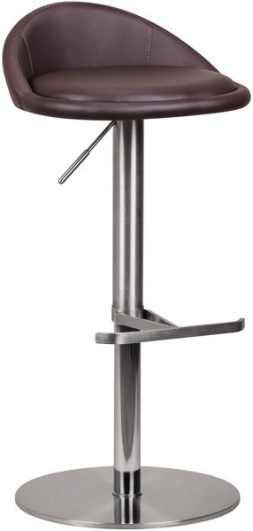 Barhocker WL1.602 Braun Edelstahl höhenverstellbare Sitzhöhe 54-79 cm, Design Barstuhl mit Rückenlehne, Bistrohocker Barsitz Gepolstert, Thekenhocker 360° Drehbar, Tresenstuhl Modern