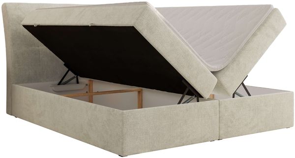 Boxspringbett DAGOS 140 x 200 cm mit Kopfteil, Lattenrost und Stauraum – Doppelbett mit Matratze & Topper Visco , stabile Konstruktion, Bettkasten, modernes Design - Creme Schenille grob gewebt - H3 Bild 4