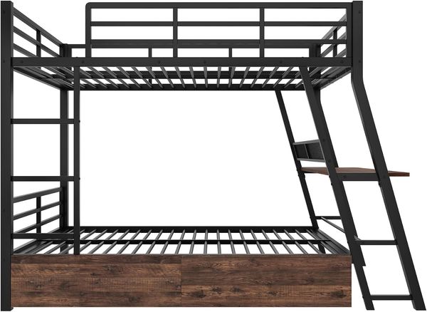 Etagenbett mit 2 Liegeflächen, LED-Beleuchtung, Lattenrost, Schreibtisch, Rausfallschutz und Stauraum, 140x200cm, Metallbett, Kinderbett Bild 8