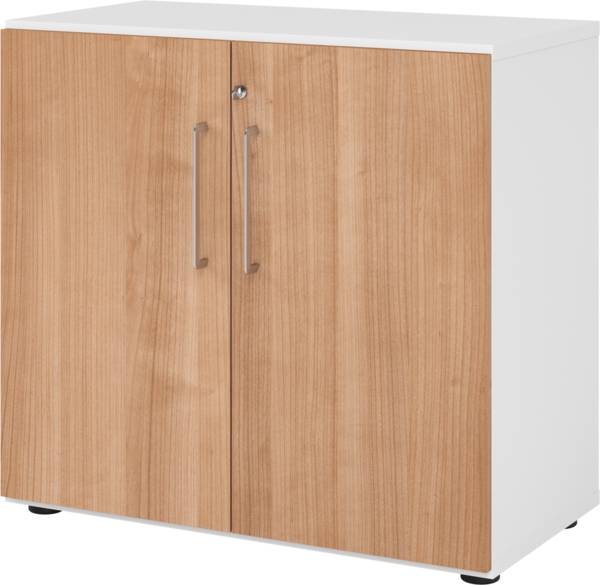 bümö Aktenschrank abschließbar, Büroschrank Holz 80cm breit in Weiß/Nussbaum - abschließbarer Schrank mit Aktenregal für's Büro & Arbeitszimmer, Büro Möbel Ordnerschrank mit Schloss, 928T2-W-N-BS