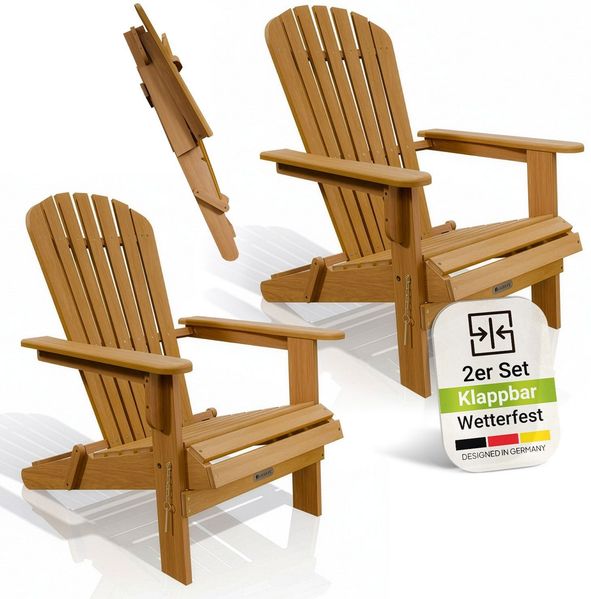 Juskys® Garten Liegestuhl Korfu 2er Set – aus Akazienholz, klappbar, 85x69x94 cm, natur, geölt, Gartenstuhl, Sonnenliege