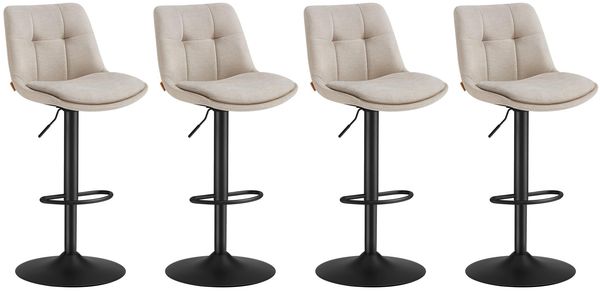 VASAGLE Barhocker 4er Set, Barstühle höhenverstellbar, drehbare Küchenhocker, mit Rückenlehne und Fußstütze, Esszimmer, Theke, Stahl, cremeweiß LJB495W02