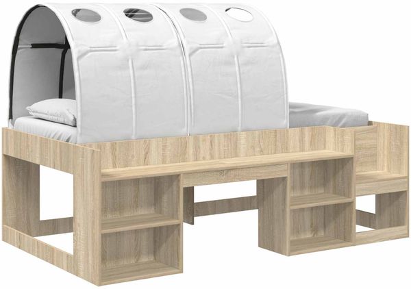 vidaXL Bett mit Tunnel mit Regal 3 Stk. Sonoma und Weiß Holzwerkstoff 3423593 Bild 2
