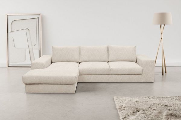 WERK2 Ecksofa Rozzana Design Ecksofa mit hohem Komfort, zeitlos & elegant, L-Form, in kuschelweichen Trendstoffen Cord, Breitcord und Plüsch